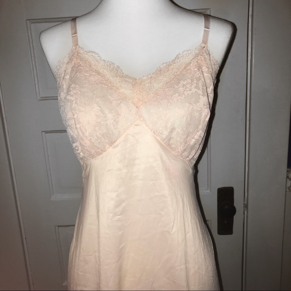 Vintage Pink Satin Lace Slip